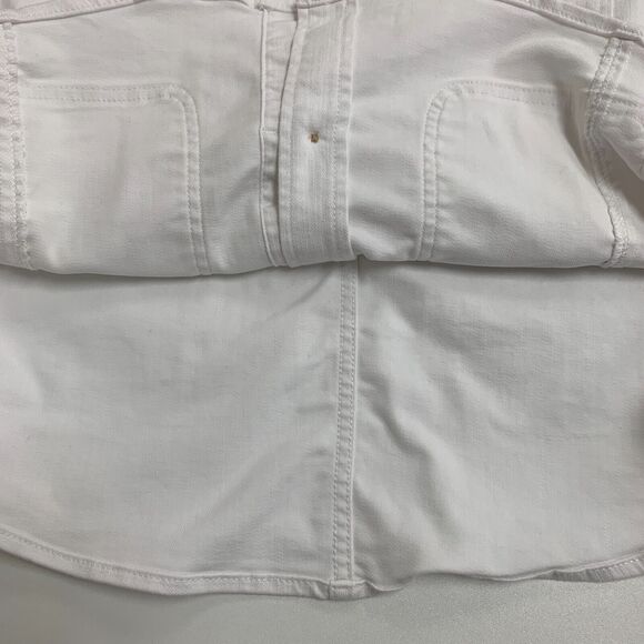 Talbots Button Up Denim Shirt Jacket Womens Petite S Small White Flap Pocket - Picture 8 of 11